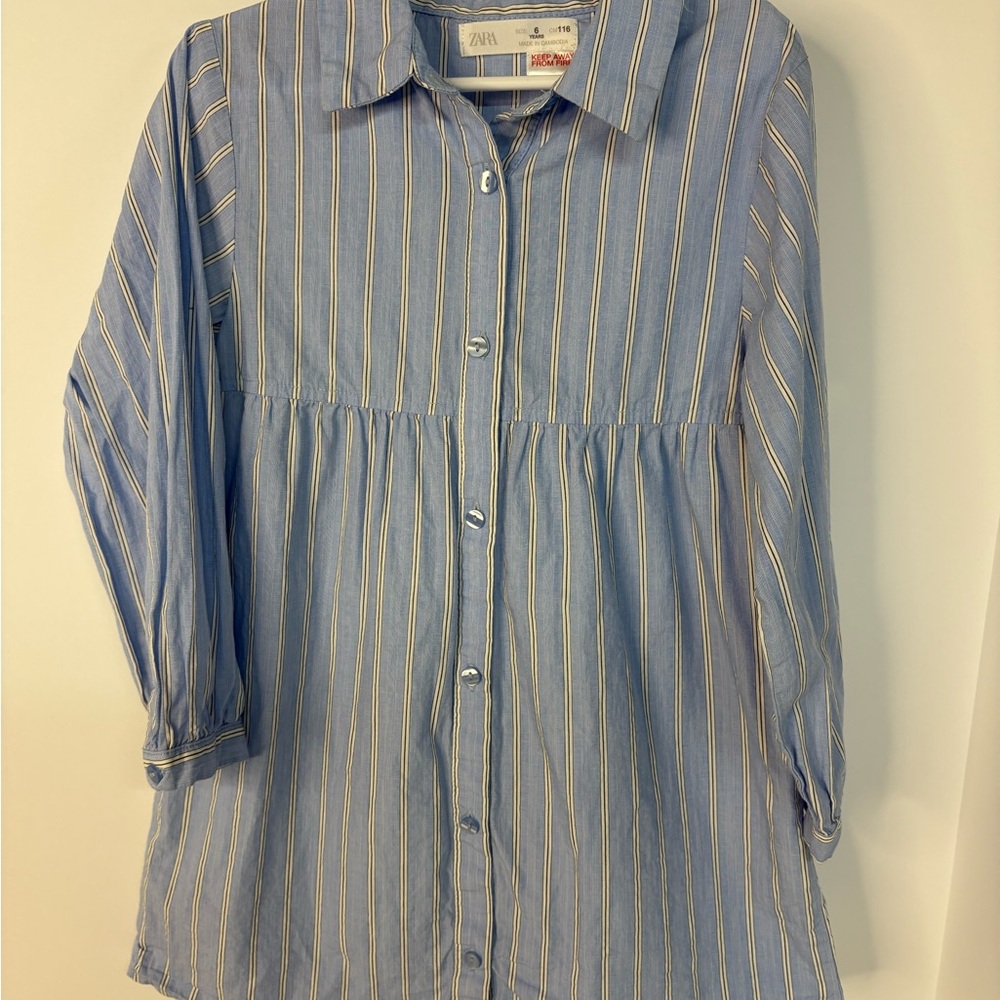 Zara Blue Striped Button Down Shirt for Kids - Picture 2 of 5
